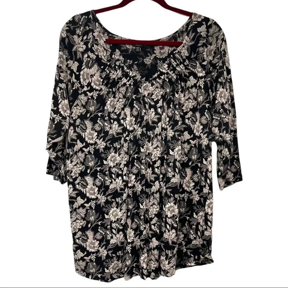 Lucky Brand Floral V Neck Cotton Modal Casual Top